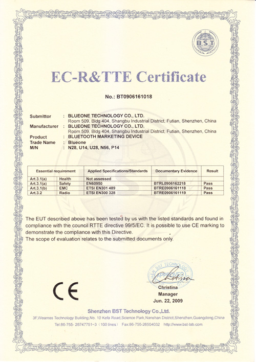 威海EC-R&TTE Certificate